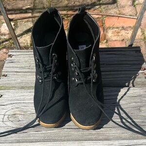Y2K Black Suede Wedge Laced Booties 6